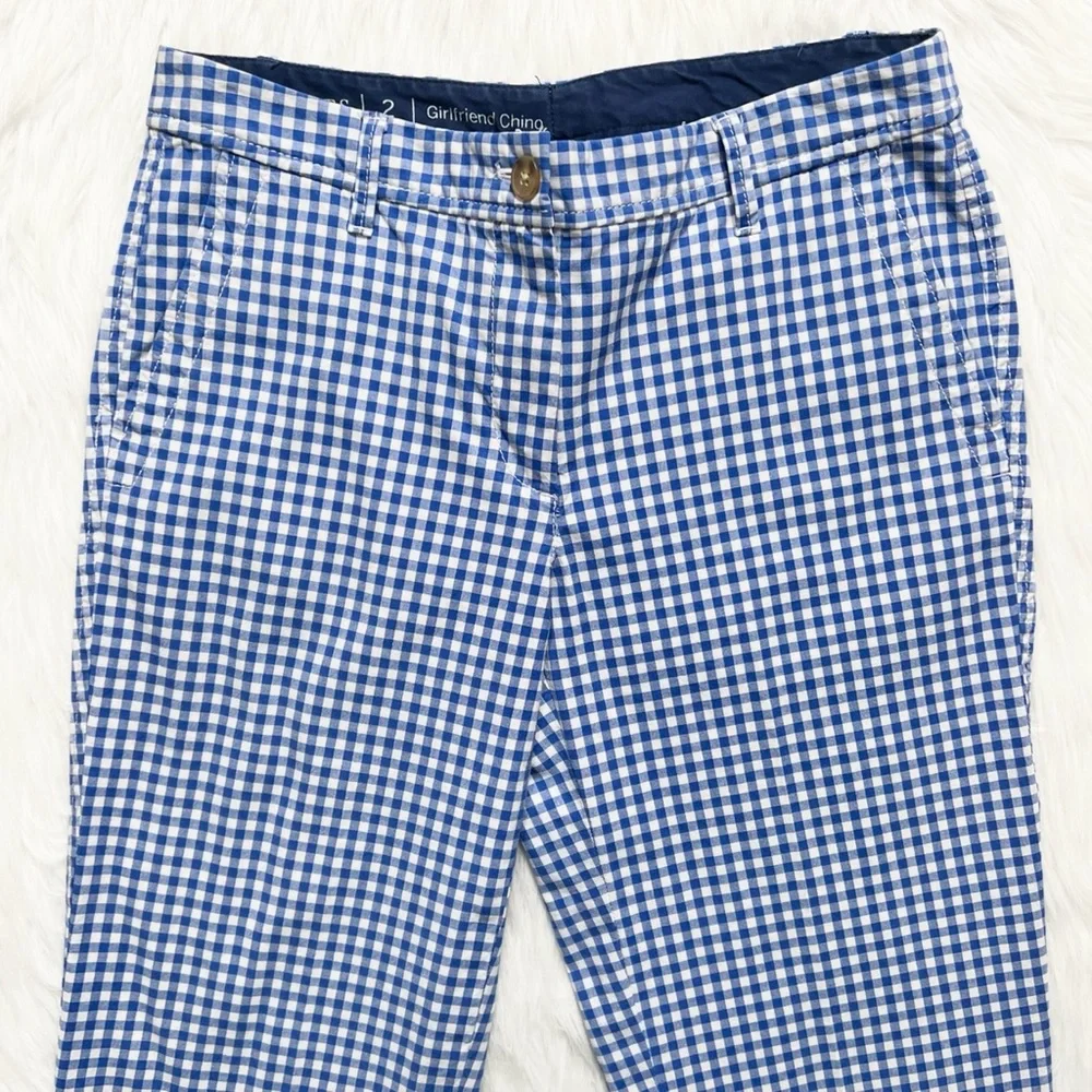 SOLD-Talbots Blue and White Gingham Check Print Girlfriend Chino Pants - Picture 4 of 10